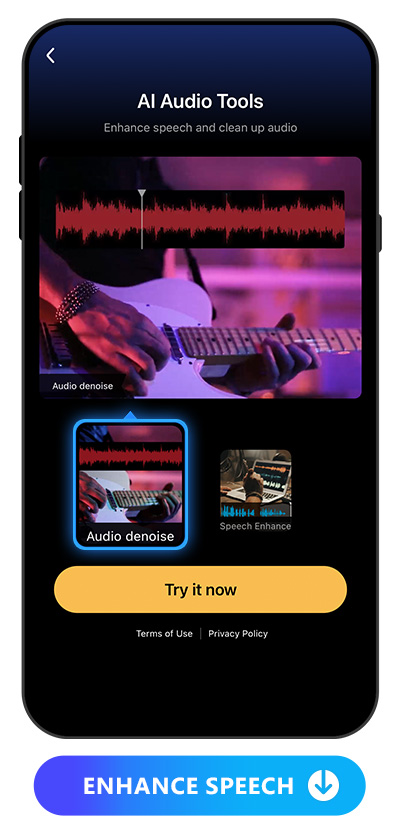 choose Audio denoise feature from the AI audio tool feature